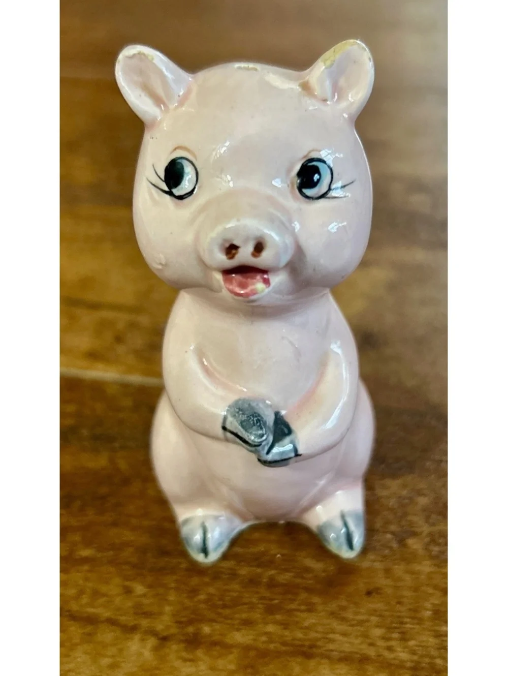 Vintage Pink Ceramic Pig Salt Shaker